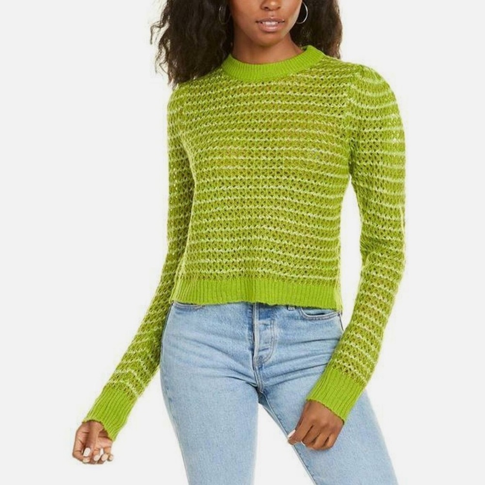 WAYF Bright Green Henley Crewneck Long Sleeve Pullover Sweater Size Small